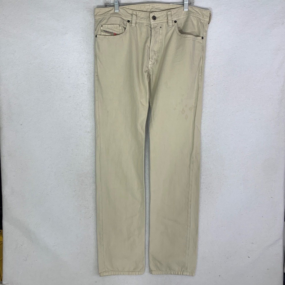 Vintage Y2K Diesel Safado 0834J Jeans Mens 34x32 Beige Button Fly Slim Straight